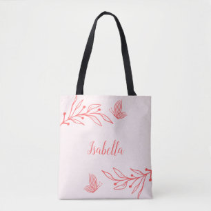 Bolsa Tote Romântico elegante floral rosa coral