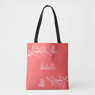 Bolsa Tote Romântico elegante floral rosa coral