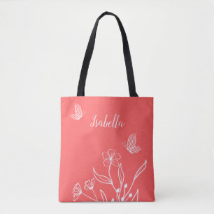 Bolsa Tote Romântico elegante floral rosa coral