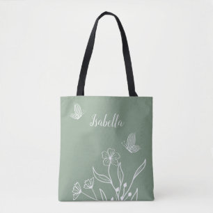 Bolsa Tote Romântico elegante verde floral salvia