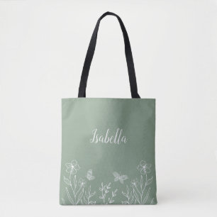 Bolsa Tote Romântico elegante verde floral salvia