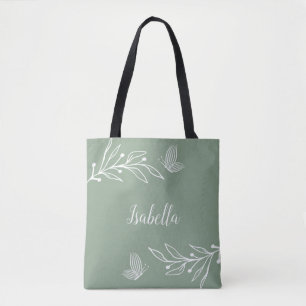 Bolsa Tote Romântico elegante verde floral salvia