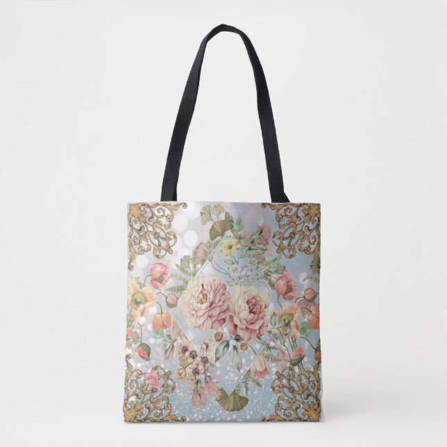 Bolsa Tote Romântico Pastel Florals Blues (Frente)