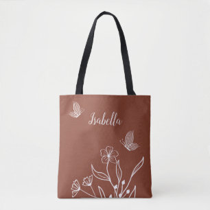 Bolsa Tote Romântico terracota floral elegante