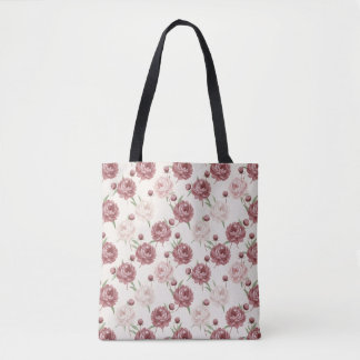 Bolsa Tote Romântico Tomara e Padrão Floral de Peônia Burgund