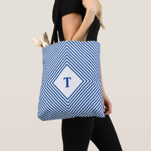 Bolsa Tote Rombos Azuis Irradiantes com Monograma Central