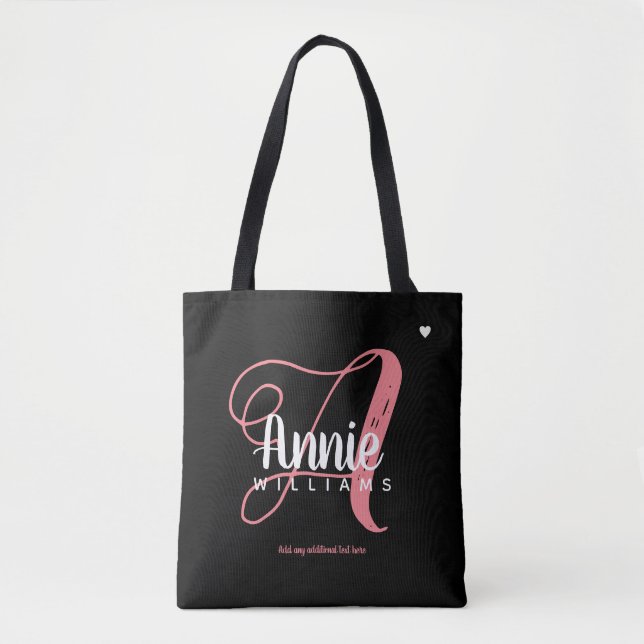 Bolsa Tote rosa A monograma a preto (Frente)
