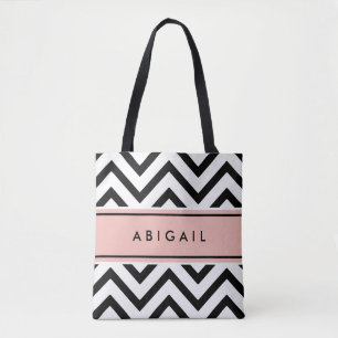Bolsa Tote Rosa Bege Preto Branco Moderno Chevron Ziguezague