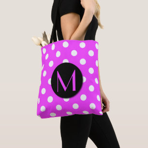 Bolsa Tote Rosa bonito do monograma das bolinhas