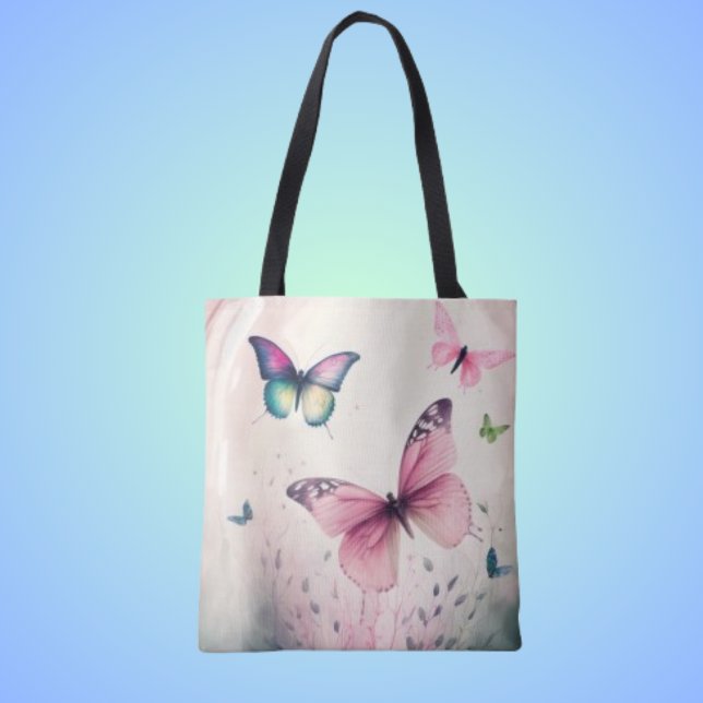 Bolsa tote rosa borboleta alegria da primavera (Criador carregado)