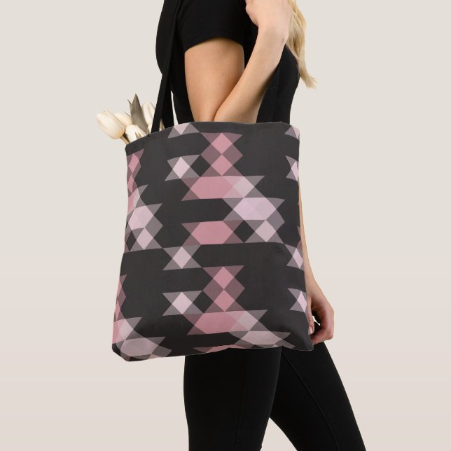 Bolsa Tote rosa branco e cinza geométrico (Close Up)