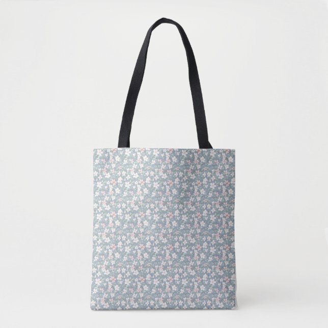 Bolsa Tote Rosa, Branco e Floral Verde sem Aniversário (Frente)