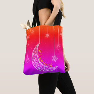 Bolsa Tote Rosa Brilhante e Vermelho com Estrelas e Lua