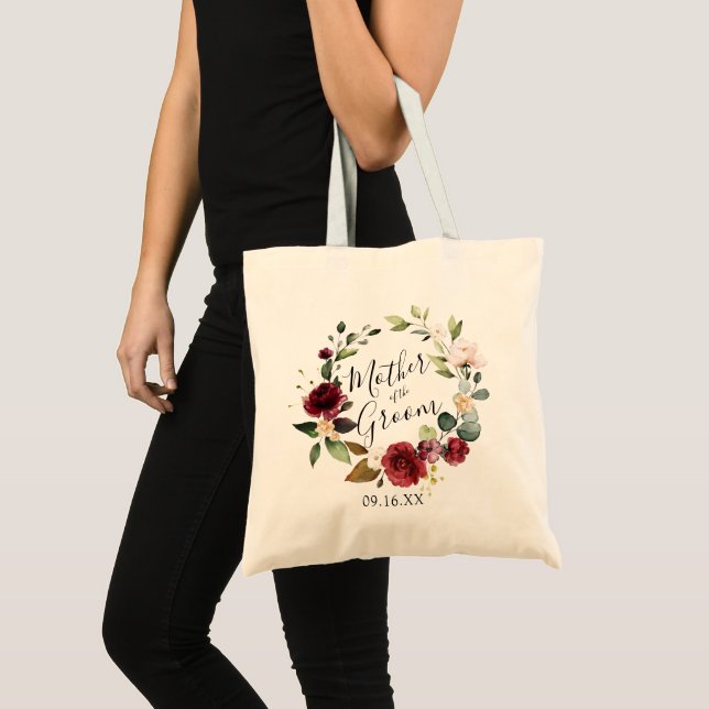 Bolsa Tote Rosa Burgundy Floral Wreath Mãe do Chalé (Frente (produto))