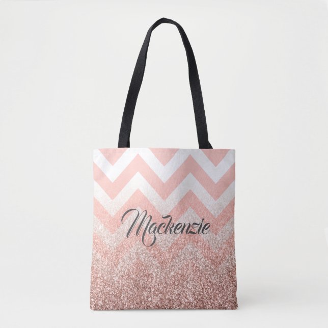 Bolsa Tote Rosa Chevrons e Glitter (Frente)