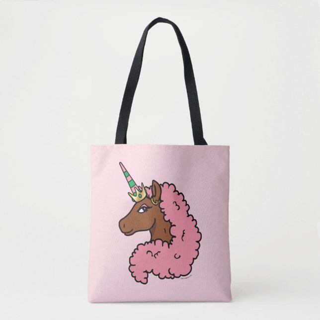 Bolsa Tote Rosa claro Afro Unicorn (Frente)