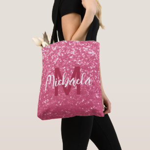 Bolsa Tote Rosa claro monograma de rosa com brilho falso