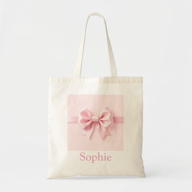 Bolsa Tote Rosa com Laço Personalizável (Frente)