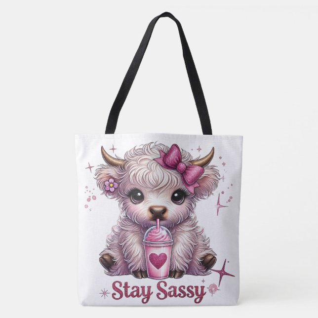 Bolsa Tote Rosa, Continue Sassy, Vacas das Terras Altas (Frente)