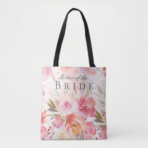 Bolsa Tote Rosa Corada Aquarela Floral Mãe da Noiva