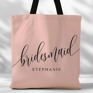 Bolsa Tote Rosa Coral Macio Damas de Honra Letra Moderna