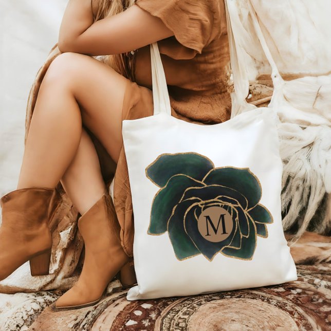 Bolsa Tote Rosa de Aquarela, Dourado E Monograma Verde (Criador carregado)