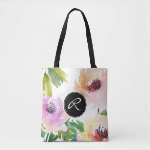 Bolsa Tote Rosa de Aquarela Pastel com Monograma