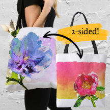Rosa de Chiffon Azul e Peônia Rosa em Aquarela