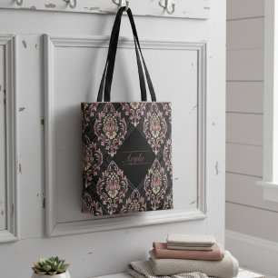 Bolsa Tote Rosa De Damasco Moderno Dourado E Lítima