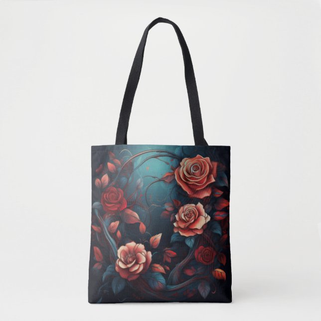Bolsa Tote Rosa de entrelaçamento - Trabalho de arte Floral E (Frente)