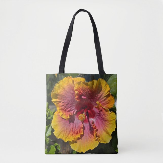 Bolsa Tote Rosa de Hibiscus e Laranja (Frente)