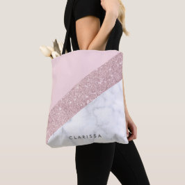 Bolsa Tote rosa de mármore branco do brilho cor-de-rosa