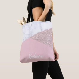 Bolsa Tote Rosa de mármore branco do brilho cor-de-rosa