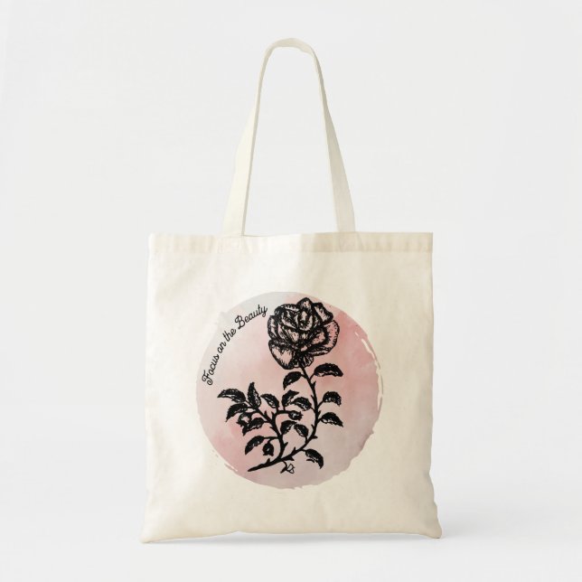 Bolsa Tote Rosa desenhando a rosa - Foco na beleza (Frente)