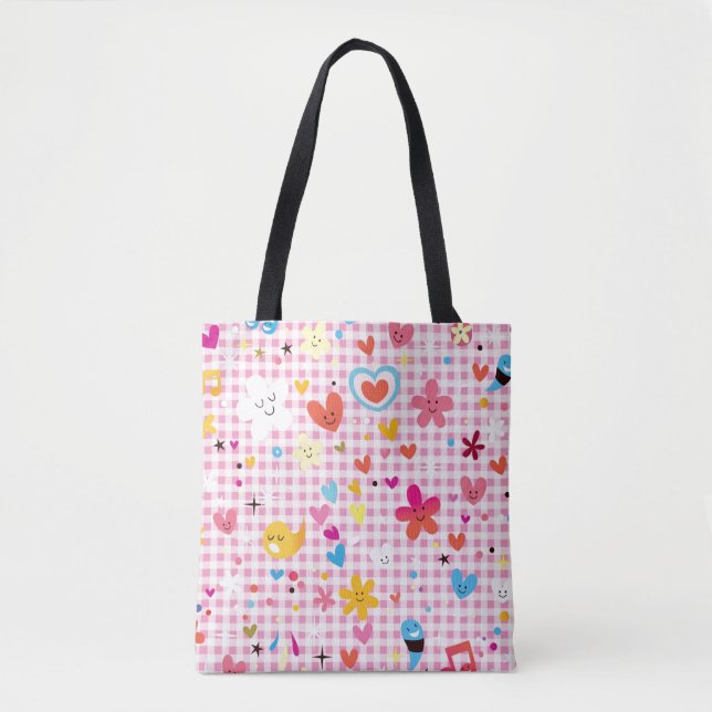 Bolsa Tote rosa do teste padrão dos desenhos animados do (Frente)