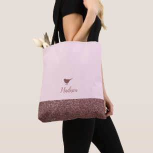 Bolsa Tote Rosa Dourada Faux Glitter Little Bird na Rosa clar