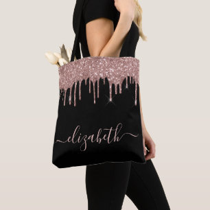 Bolsa Tote Rosa Dourado Coletor Brilhante Personalizado Preto