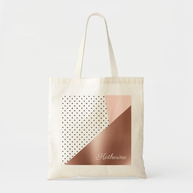Bolsa Tote Rosa Dourado e pontos (Frente)