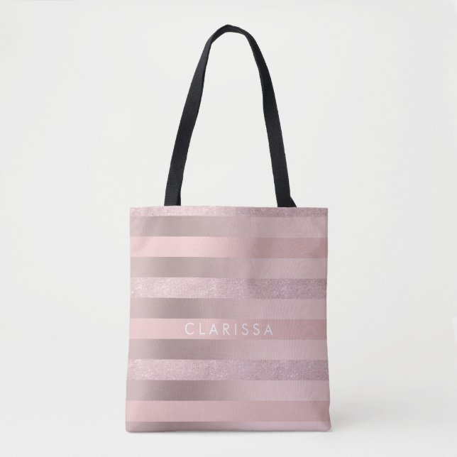 Bolsa Tote Rosa dourado elegante e faixa rosa esfarelada (Frente)