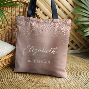 Bolsa Tote Rosa Dourado Glam Metálico Moderno Script Dama de