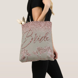 Bolsa Tote Rosa Dourado Glitter Gingko na Cinza Mist Bride