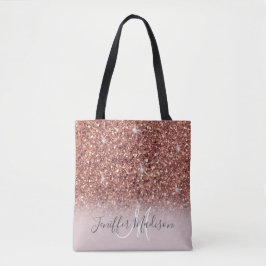 Bolsa Tote Rosa dourado glitter Nome Personalizado           