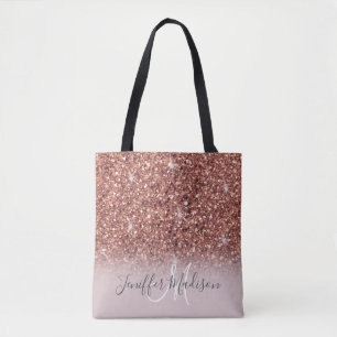 Bolsa Tote Rosa dourado glitter Nome Personalizado