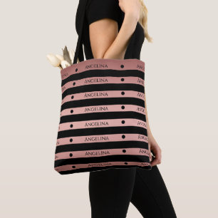 Bolsa Tote Rosa Dourado Listras Impressas Personalizadas