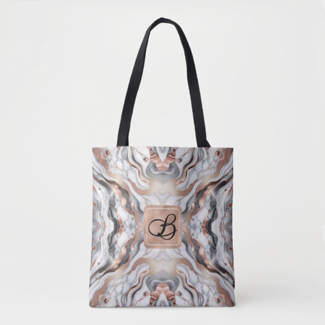 Bolsa Tote Rosa Dourado Prateado e Mármore Branco Feminino (Frente)