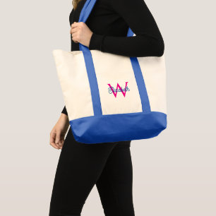Bolsa Tote Rosa e Azul Marinho Monograma Sophisticado