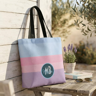 Bolsa Tote Rosa e Azul Personalizado com Listras Pastel