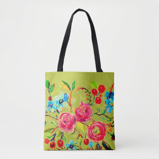 Bolsa Tote Rosa e Cherry Blossom Chartreuse (Frente)