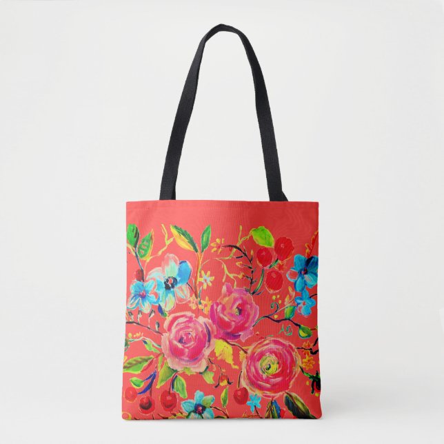 Bolsa Tote Rosa e Cherry Blossom Vermilhão (Frente)