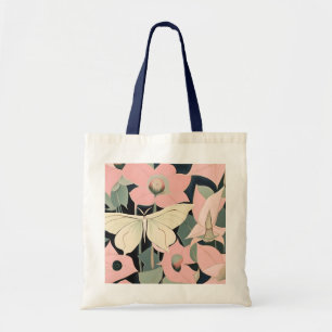 Bolsa Tote Rosa e Creme - Luna Moth e Moonflower